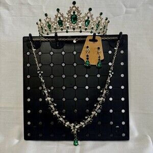 Green Jewelry 3 Piece Set for Women Tiara, Earrings, and Drop Necklace.